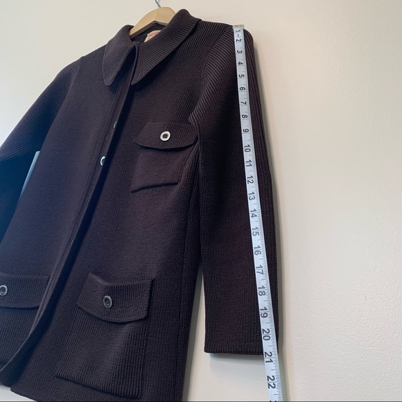 Vintage 70s? Jaeger Brown Wool Button Up Sweater Jacket Point Collar Size 38 - Picture 6 of 12